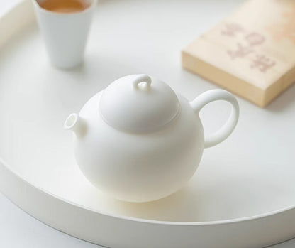 Handmade Mutton Fat Jade Day and Night 135ml Chinese Teapot