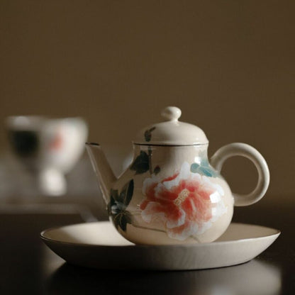Wucai Underglaze decoration Ceramic Peony 130ml Teapot
